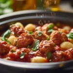 Tuscan chicken meatballs with gnocchi in a slow cooker