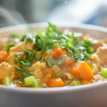 ginger chicken noodle soup with carrots and celery