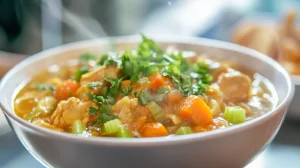 ginger chicken noodle soup with carrots and celery