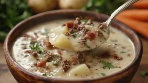 creamy potato and hamburger soup in a crockpot