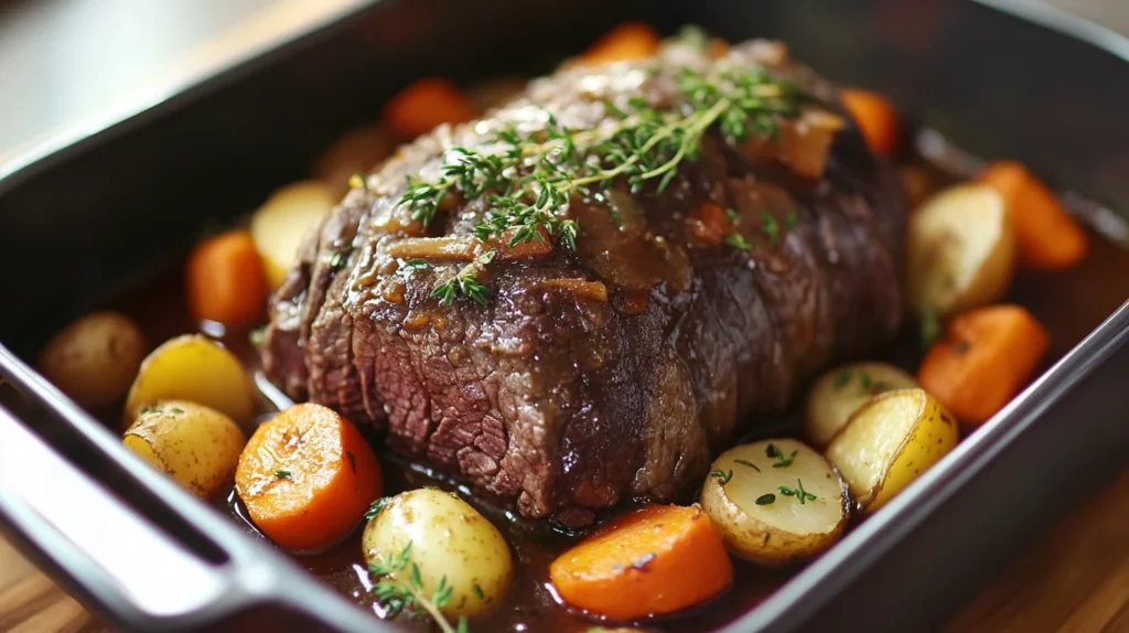 beef stew in a roaster