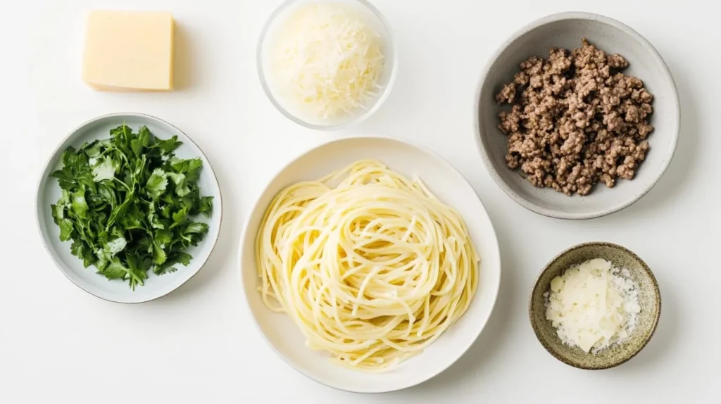 Cheesy Garlic Butter Linguine Pasta with Savory Ground Beef