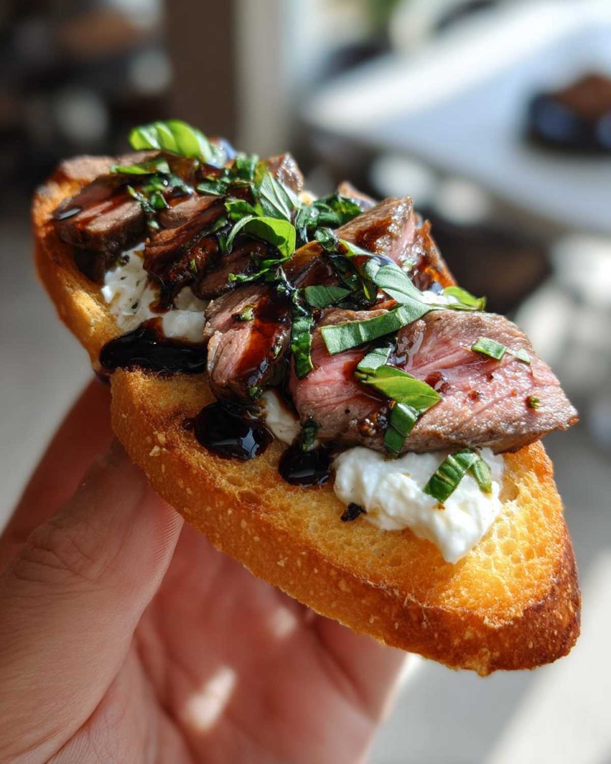 Burrata and Steak Crostini
