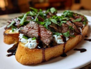 Burrata and Steak Crostini