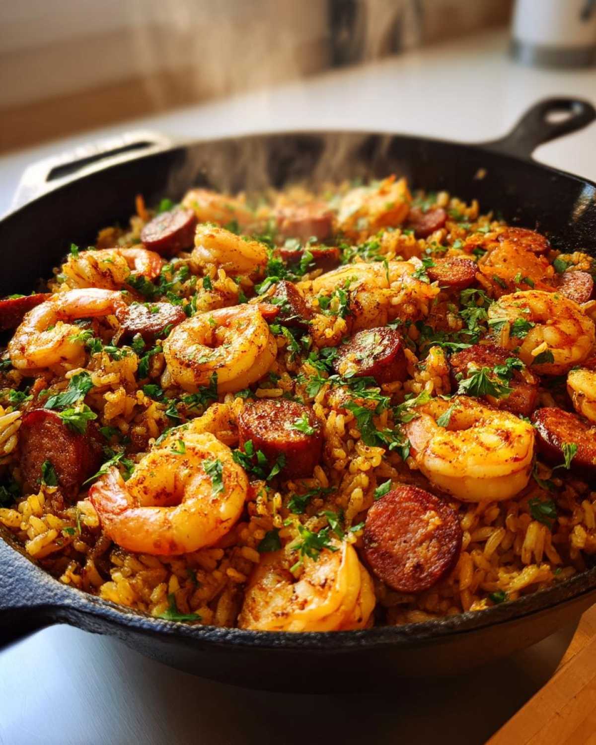 Cajun Shrimp & Sausage Dirty Rice Skillet