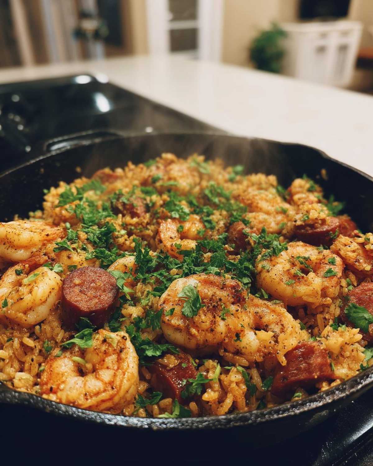 Cajun Shrimp & Sausage Dirty Rice Skillet