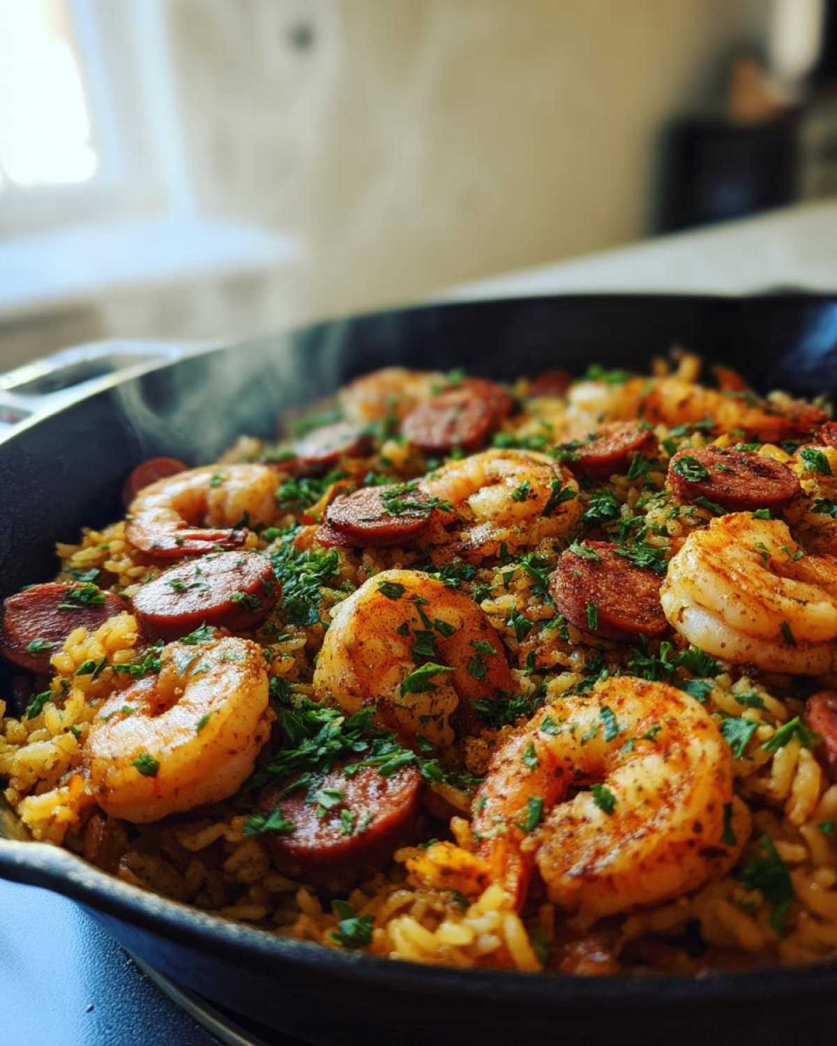 Cajun Shrimp & Sausage Dirty Rice Skillet