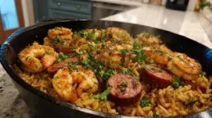 Cajun Shrimp & Sausage Dirty Rice Skillet
