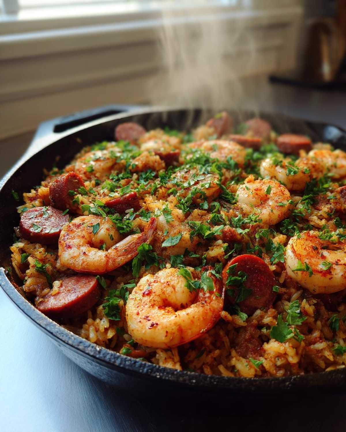 Cajun Shrimp & Sausage Dirty Rice Skillet