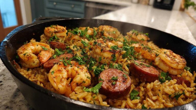 Cajun Shrimp & Sausage Dirty Rice Skillet