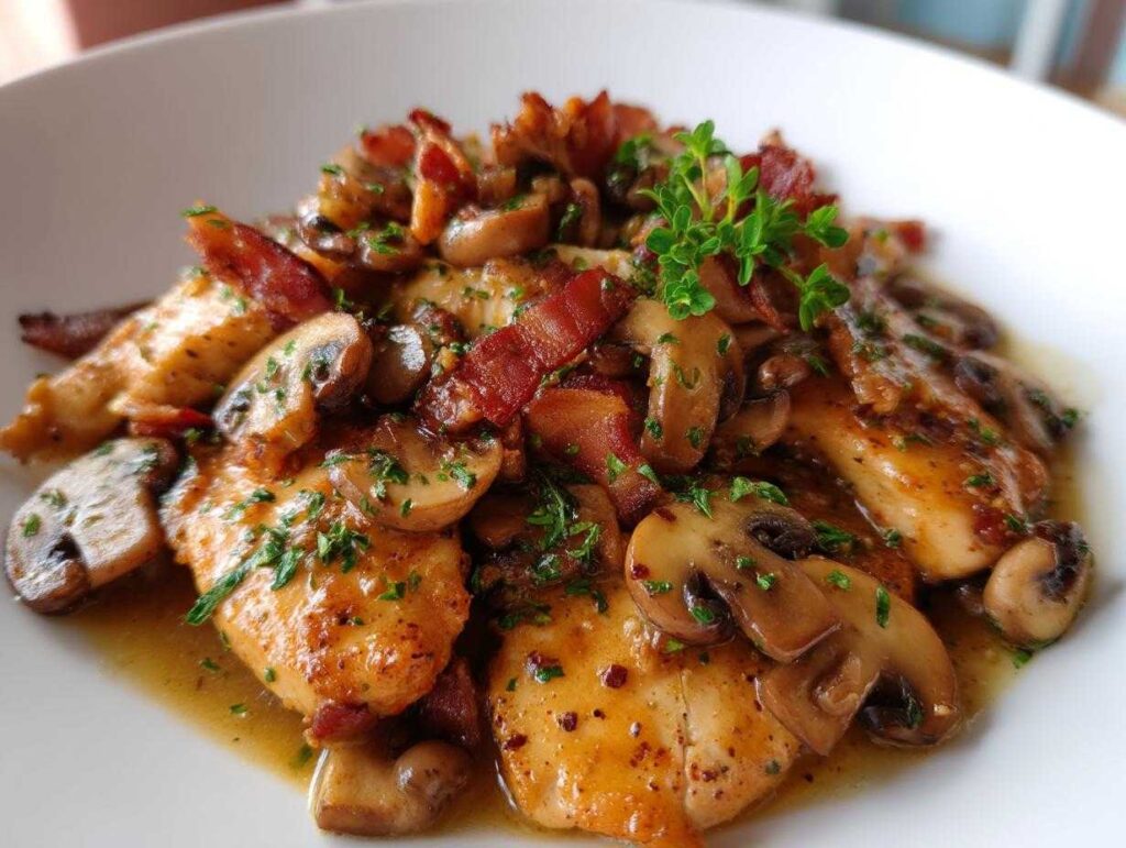 Chicken Slices with Mustard Bacon and Mushrooms