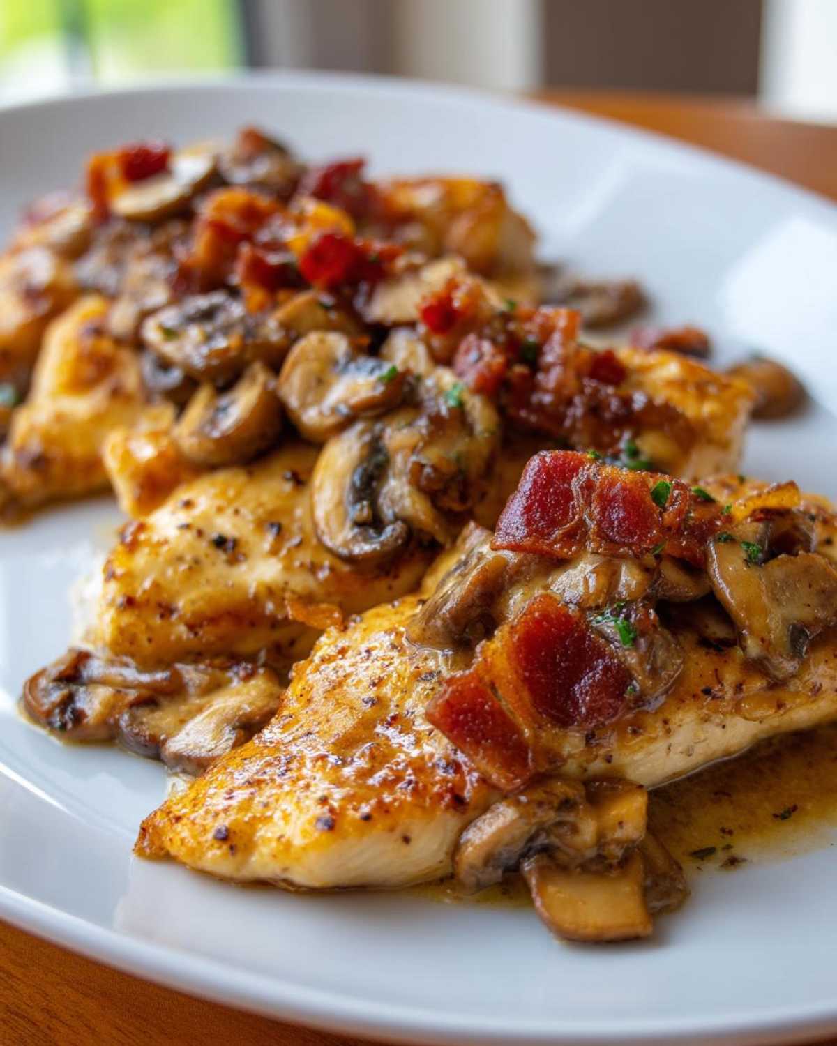 Chicken Slices with Mustard Bacon and Mushrooms