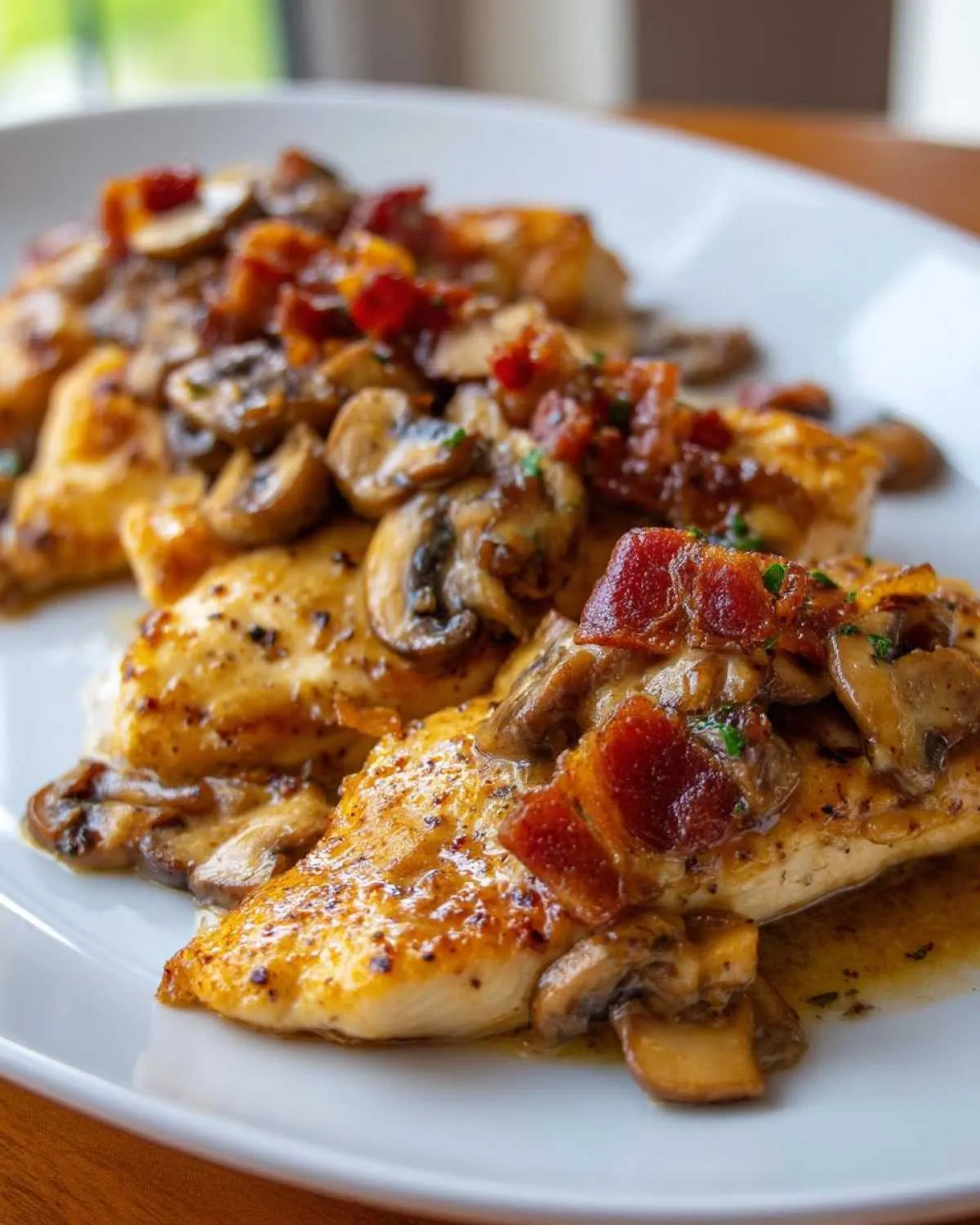 Chicken Slices with Mustard Bacon and Mushrooms