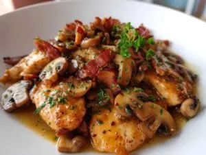 Chicken Slices with Mustard Bacon and Mushrooms