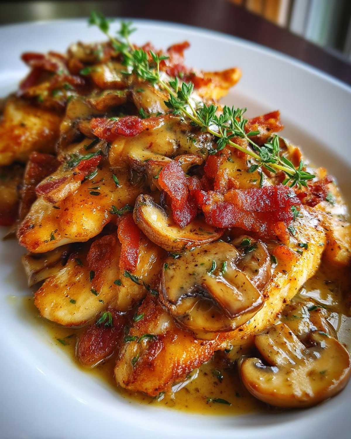 Chicken Slices with Mustard Bacon and Mushrooms