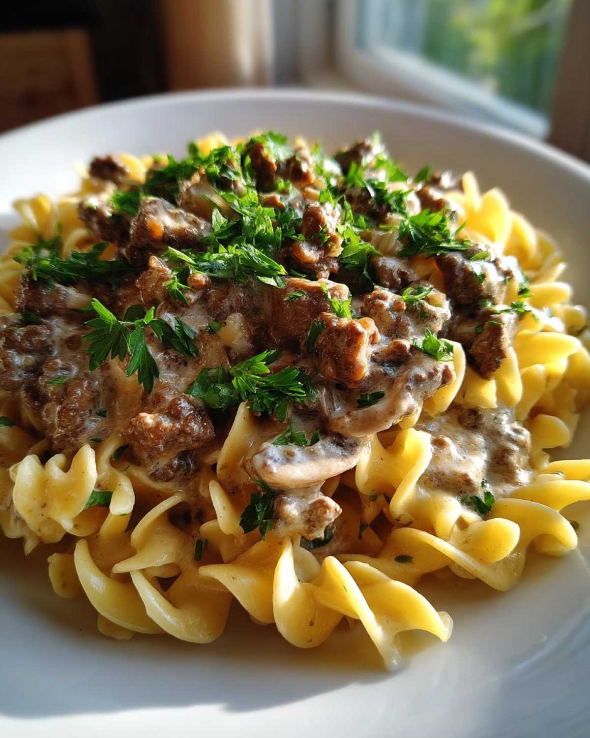 Ground beef stroganoff