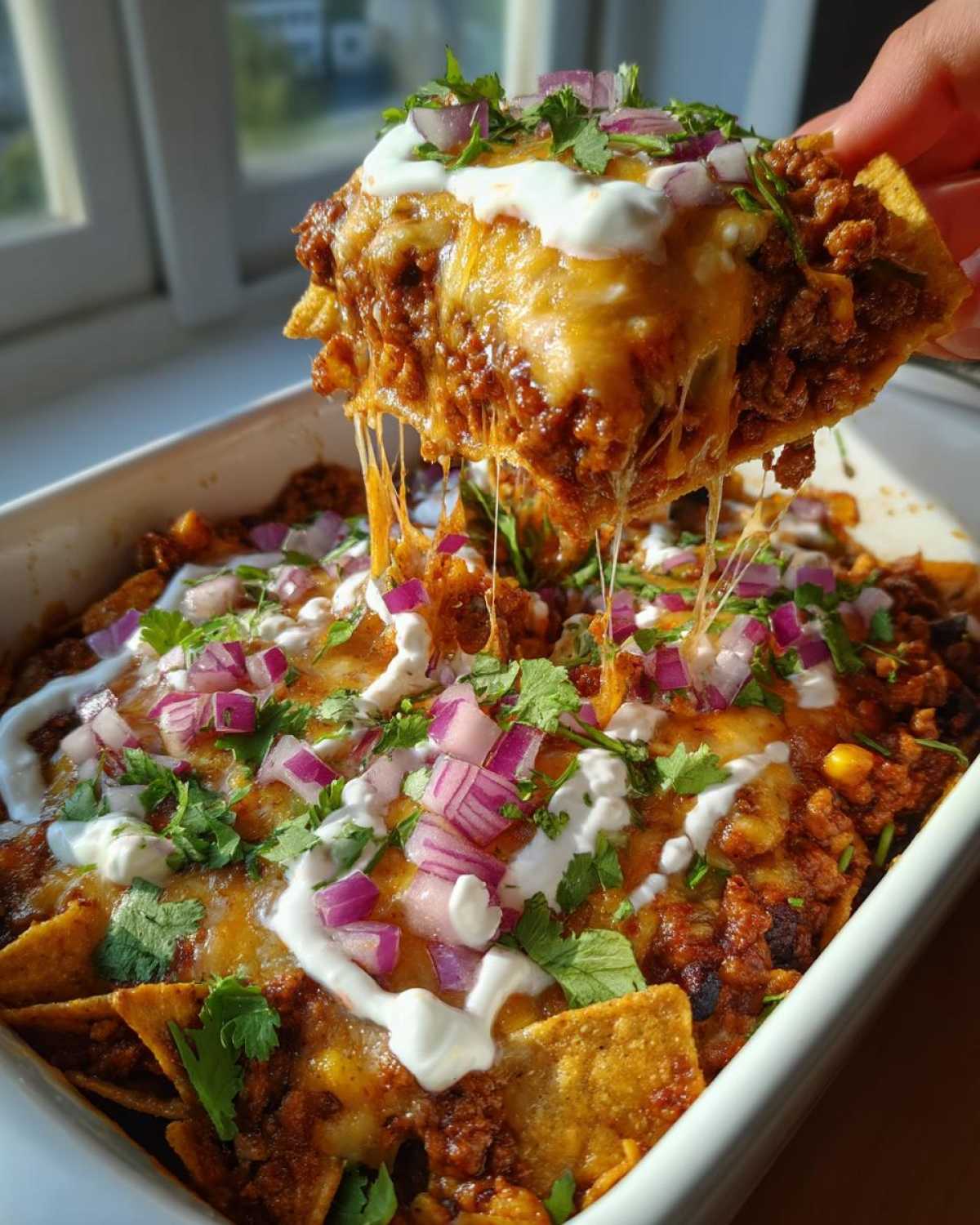 Lazy enchiladas with tortilla chips
