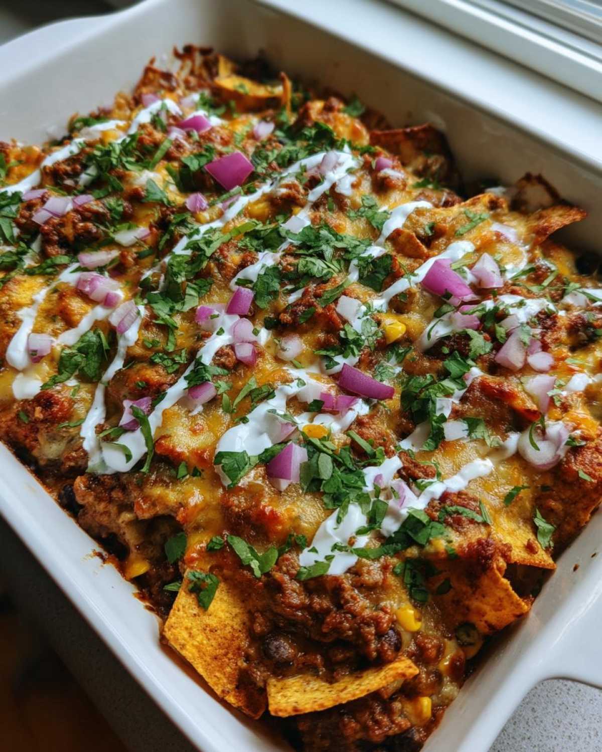 Lazy enchiladas with tortilla chips