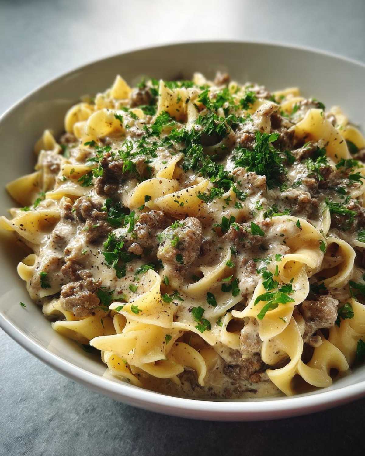 One pot ground beef stroganoff