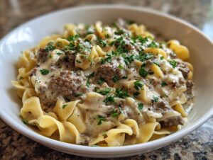 One pot ground beef stroganoff