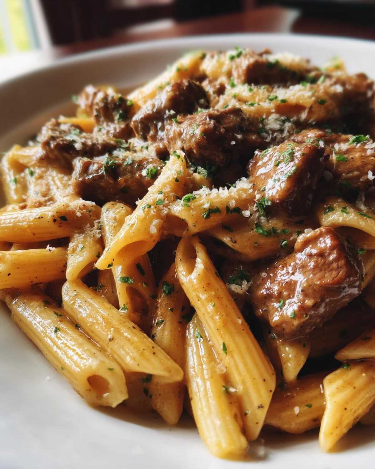 Slow Cooker Creamy Garlic Beef Pasta