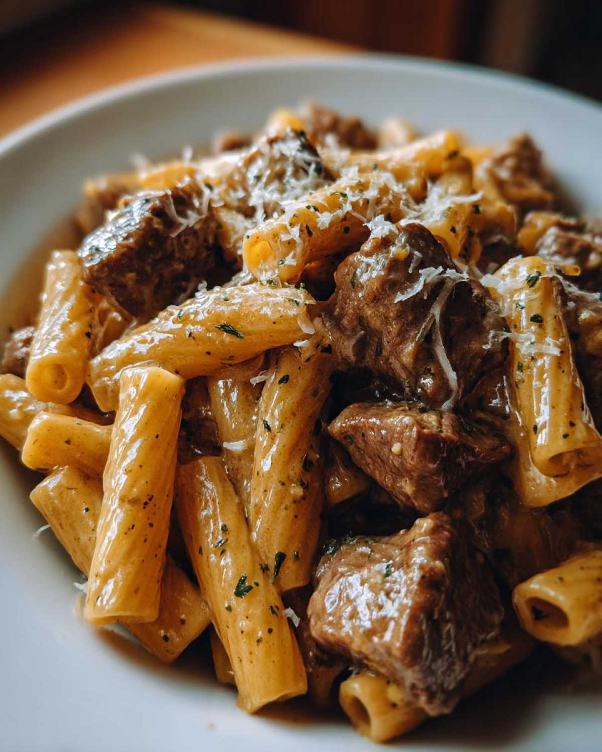Slow Cooker Creamy Garlic Beef Pasta