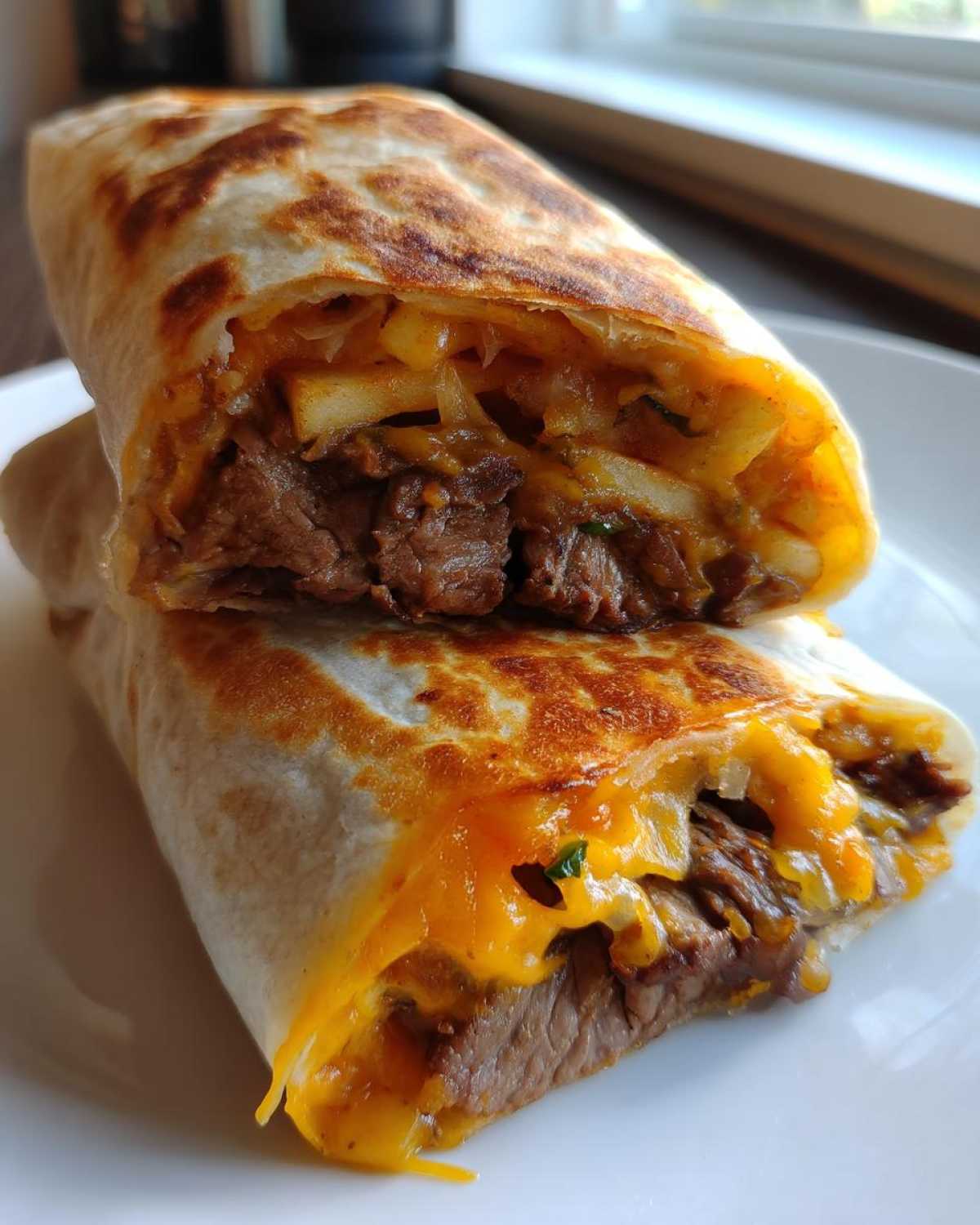 Steak & Cheese Dirty Fry Burritos