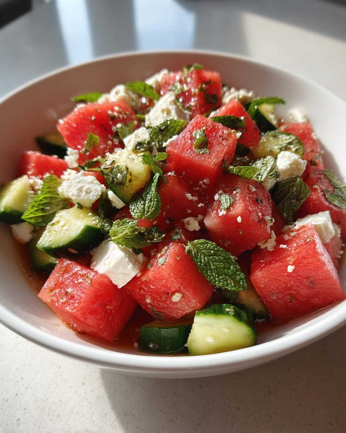 Watermelon Feta Cucumber Salad