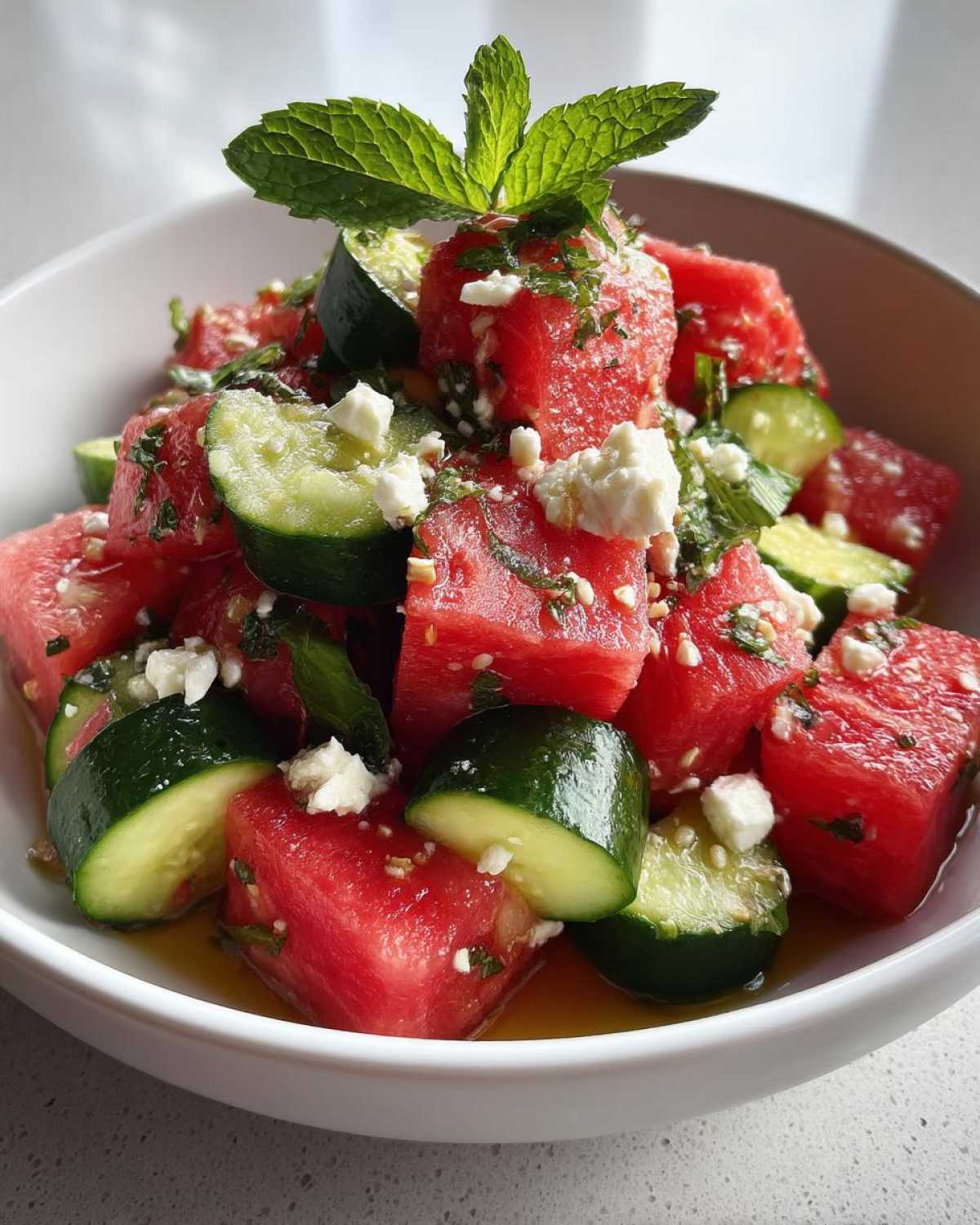Watermelon Feta Cucumber Salad