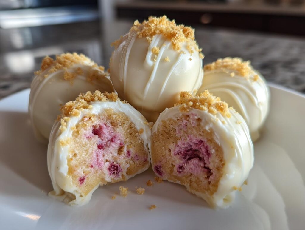 White Chocolate Raspberry Cheesecake Balls