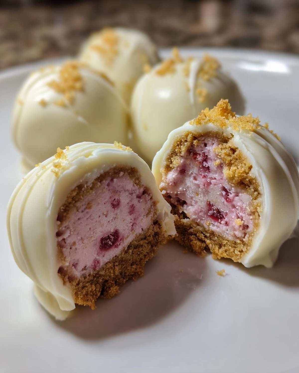 White Chocolate Raspberry Cheesecake Balls