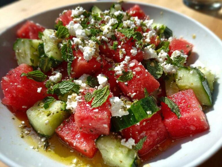 watermelon cucumber feta salad - Featured