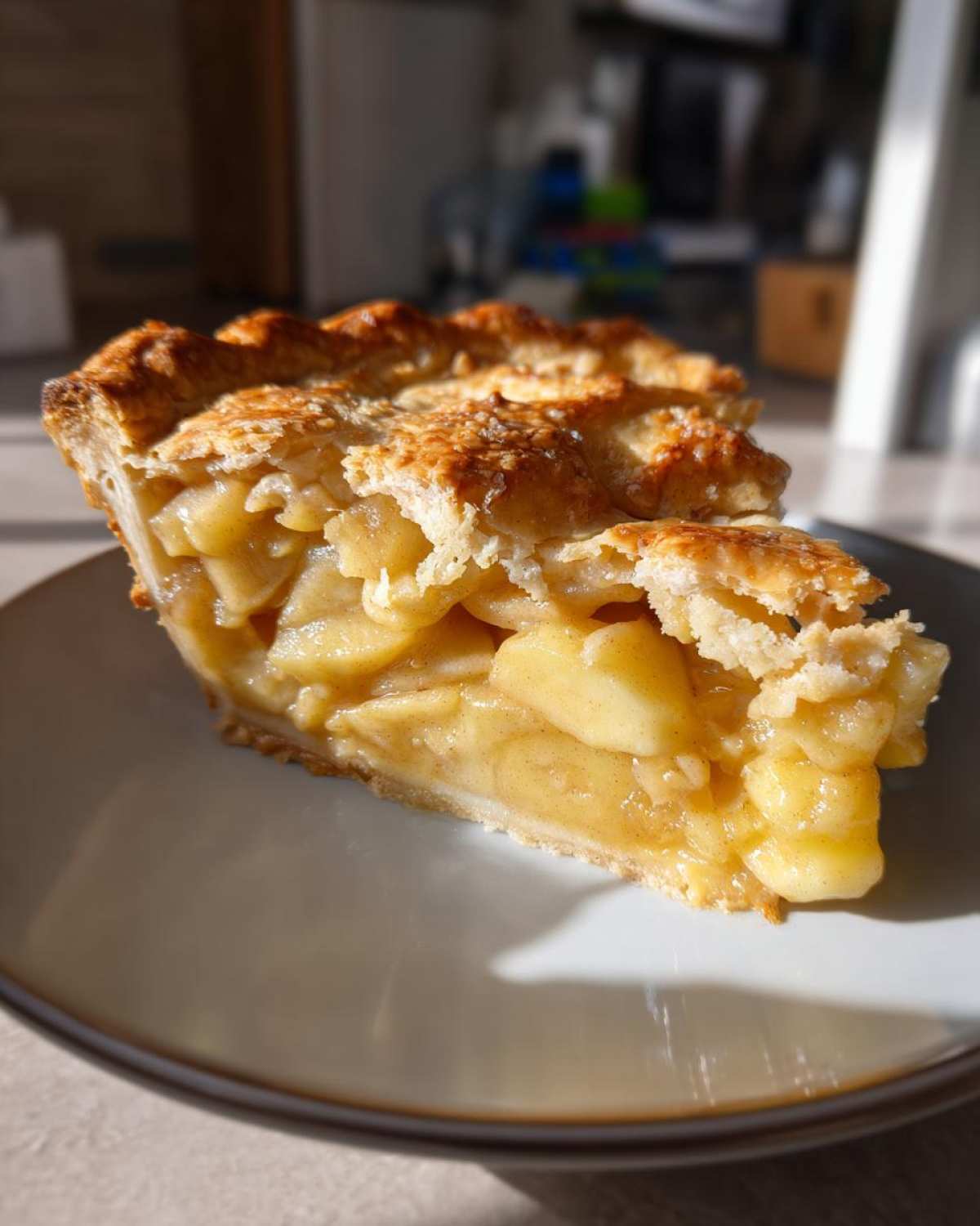 A delicious slice of Grandma's Magic Apple Pie, showcasing flaky crust and tender apple filling.