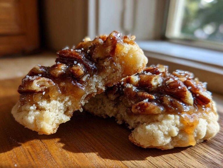 Close-up of two delicious Crumbl Pecan Pie Cookies, showing the gooey pecan topping and soft cookie base.
