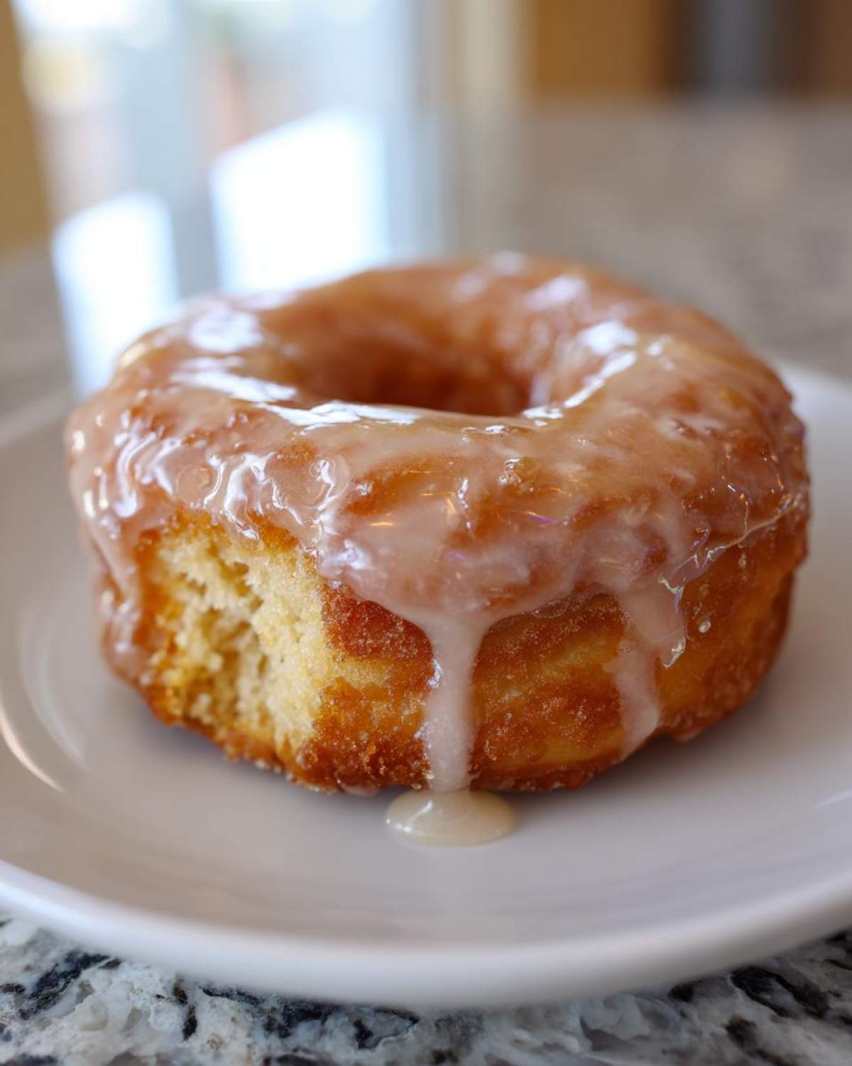 A close-up of a single maple donut bar, glazed and ready to be enjoyed.