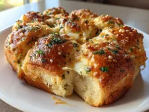 A cluster of golden-brown Hawaiian roll garlic bread, topped with melted cheese and fresh parsley.