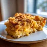 Two servings of rich, cheesy baked mac and cheese with a dark golden, crispy breadcrumb topping on a light plate.