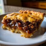 Close-up of a rich, gooey slice of pecan pie cobbler recipe with a flaky golden crust.