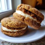 Two delicious churro cookies sandwiched together with a thick layer of cream filling, coated in cinnamon sugar.