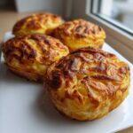 Four golden-brown, individual servings of Thousand layer mo pastry with a deeply browned, crispy top texture.